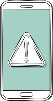 Smartphone screen displaying a warning attention sign digital alert notification vector
