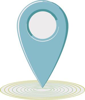 Illustration of a teal location pin above concentric circles indicating signal, GPS, tracking, finding, geolocation icon vector