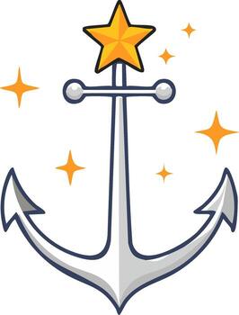 Animated cartoon style anchor design with yellow star and sparkling elements vector