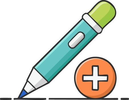 estilizado dibujo bolígrafo creando un línea con un más símbolo icono vector