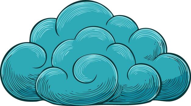 Engraved Style Clouds Illustration in a Dense Grouping with Line Details vector