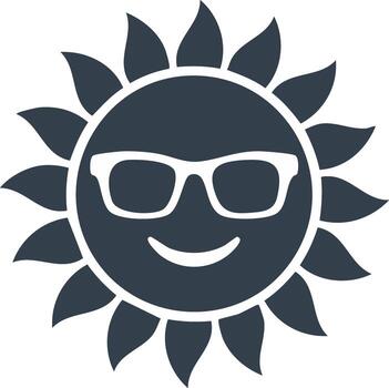 Smiling sun wearing sunglasses graphic icon with rays in flat design style vector
