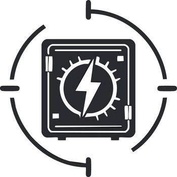 Modern stylized safe icon with lightning bolt and circular target graphic vector