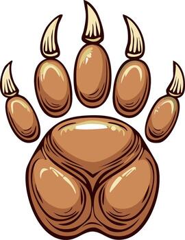 Brown stylized animal paw print with sharp claws and textured pads vector