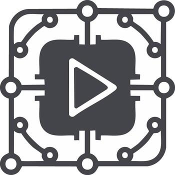 digital Procesando concepto. chip con jugar símbolo integrado dentro un circuitería vector