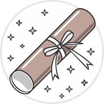 Decorative Achievement Scroll with Elegant Ribbon Bow and Sparkling Stars vector