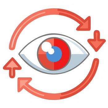 Eye with surrounding arrows symbolizing vision refresh or feedback loop vector