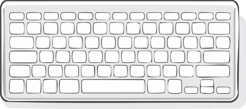 Computer Keyboard Layout Top View Line Art with Subtle Gray Shading vector
