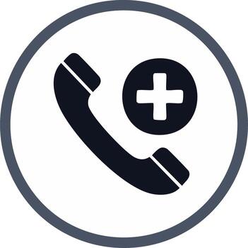teléfono receptor con un más símbolo dentro un círculo, representando emergencia servicios o contacto vector