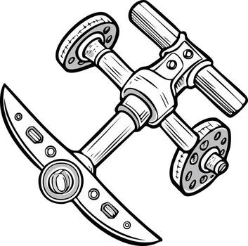 Antique mining pickaxe with a balanced axle and crossbar design in black and white sketch vector