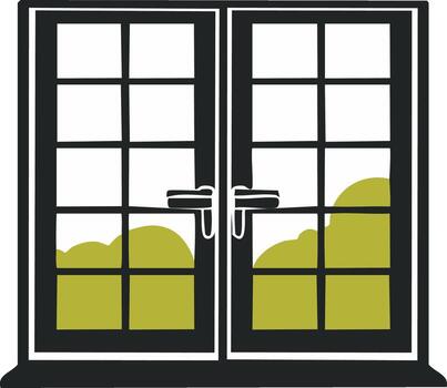 Illustration of a Window with a view of bushes vector