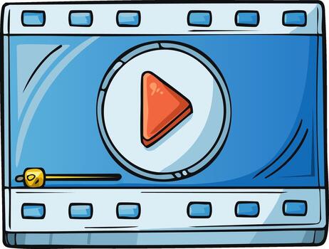 azul multimedia jugador ilustración con un grande naranja jugar botón y Progreso bar vector