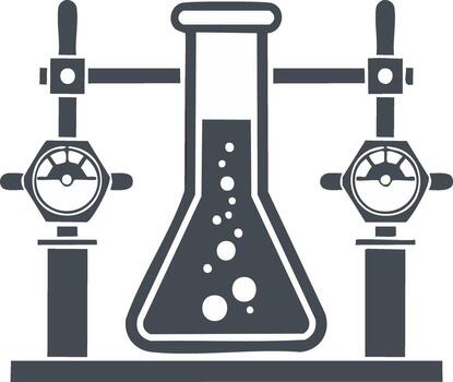 Scientific experiment with flask and gauges in a laboratory setting vector