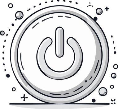 Isolated Power Button Icon with Round Border and Doodle Style Design Element vector