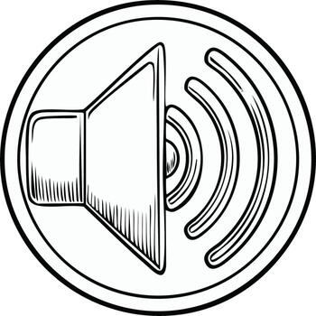 Speaker icon with radiating sound waves in a circular frame black outline vector