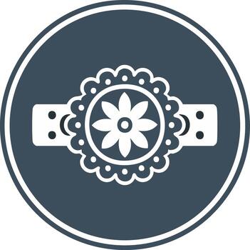 Circular Badge Design with Flower and Geometric Patterns on Gray Background vector
