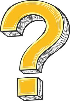 Yellow hand drawn question mark symbol with sketch lines representing inquiry and doubt vector