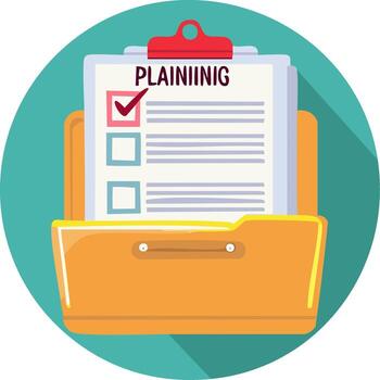 Planning list in folder with checklist icon and checkmark shows task completion concept vector
