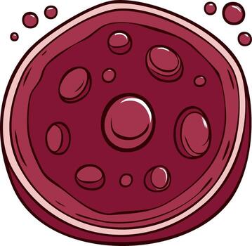 Cartoon image of a red abstract pizza with bubbles, isolated on white background vector