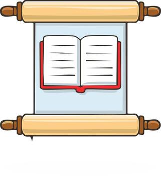 Open Book on Scroll with Rolling Pins Symbolizing Knowledge and History vector