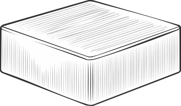 Isometric Sketch of Rectangular Prism Shape with Hatching, Illustrative Style, Hand Drawn Look, for 3D Modeling Resources vector