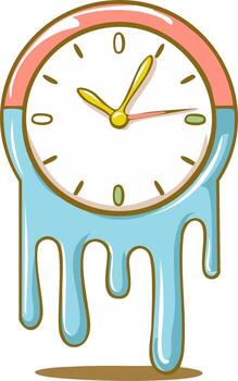 Melting Clock with Dripping Blue Substance Representing Time Passing vector