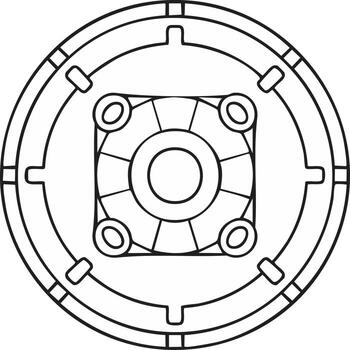 simétrico geométrico circular resumen modelo contorno ilustración con cuadrado y interior círculos para decoración vector