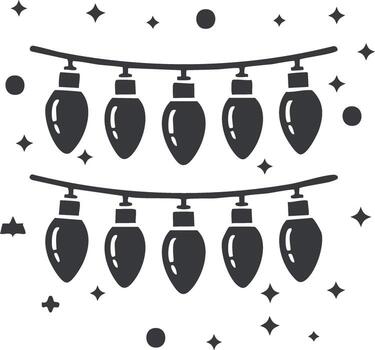 estilizado cuerda luces con estrellado decoraciones sencillo negro y blanco diseño vector