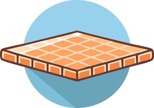 Isometric sweet waffle or crispy biscuit with grid pattern on round blue background vector