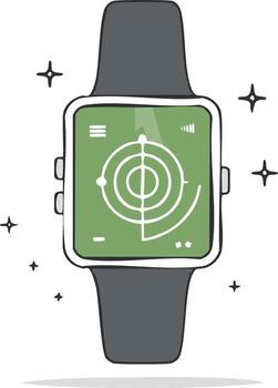 Hand drawn illustration of a smartwatch with a radar tracker application on screen vector
