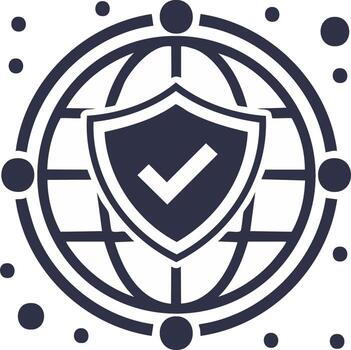 Global Digital Security Shield with Checkmark and Network Nodes vector