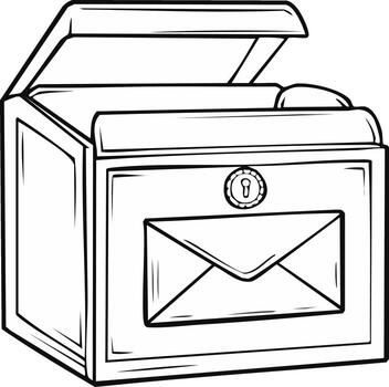 Open Mailbox with Envelope Outline - Illustration of Delivery Box for Letters and Correspondence vector