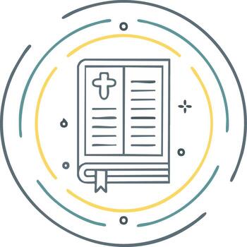 Christian Bible book open icon with cross symbol and bookmark in a colorful circular line art frame vector