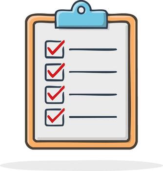 Hand-drawn clipboard with completed checklist and red checkmarks vector