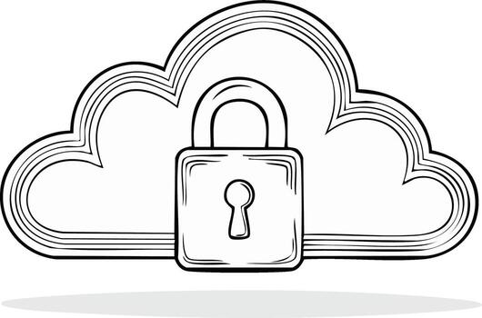 Cloud Computing Security Illustration Showing Padlock Over Cloud Shape Internet Safety vector