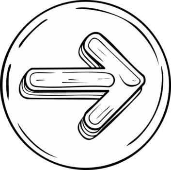 Sketch style 3D arrow icon pointing right in a circular button vector