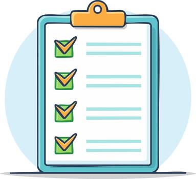 Cartoon clipboard with a completed checklist or to-do list icon for tasks and organization vector