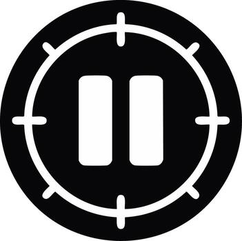 Pause button symbol within circular target scope icon for media control and temporary halt vector