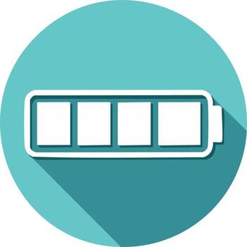 Fully charged battery power icon with four bars indicating maximum energy level modern long shadow design vector