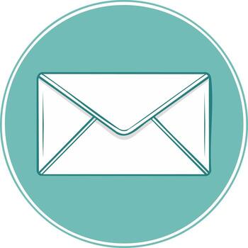 White envelope icon illustration in a teal circular graphic symbolizing mail and digital communication vector