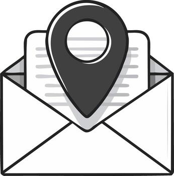 Envelope with letter and location pin icon illustration for mail delivery address vector