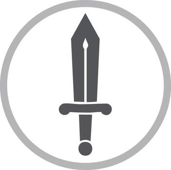 Stylized gray sword icon within a circular frame representing power combat and fantasy vector