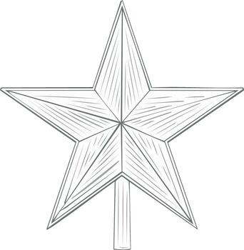 Hand drawn style star tree topper outline with textured segments grayscale vector