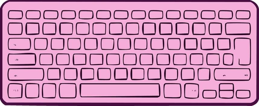 Hand drawn pink computer keyboard with empty keys in a cute cartoon doodle style top view illustration vector