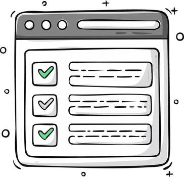 Hand Drawn List in Browser with Checkmarks and Text Fields Illustration vector