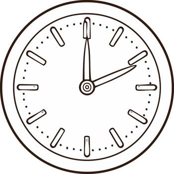 Hand drawn clock illustration showing time, outline, or a design element vector