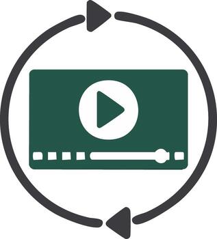 Green player icon with circular refresh arrows symbolizing continuous playback and online streaming vector