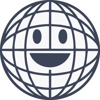Cheerful earth symbol with grid lines, representing global positivity and connectivity vector