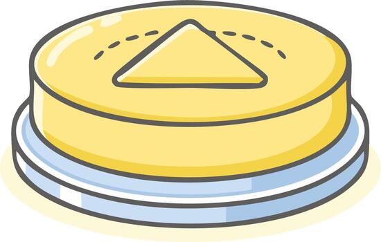 A yellow button with a triangle on top vector