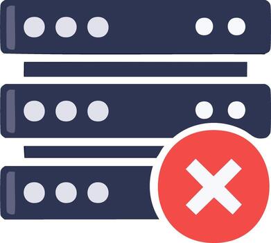 Server down icon with red X mark representing connection failure or data error vector